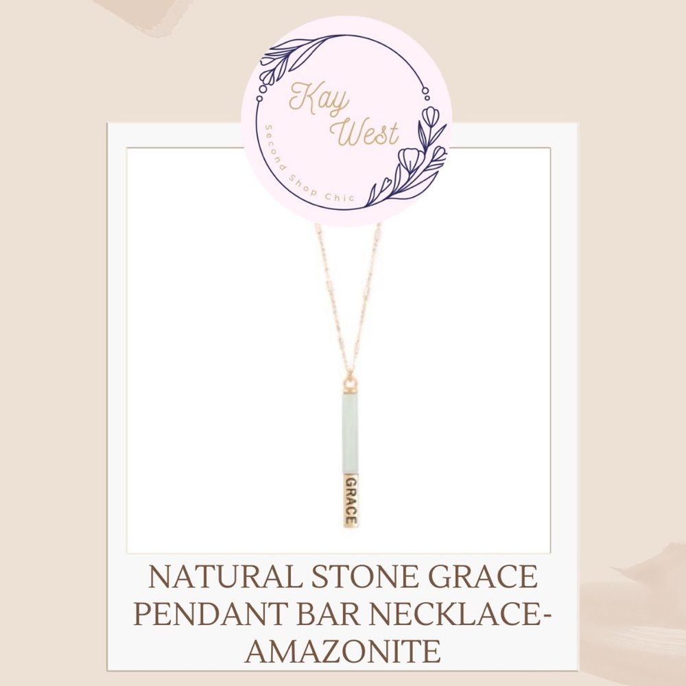 NATURAL STONE GRACE PENDANT BAR NECKLACE-AMAZONITE